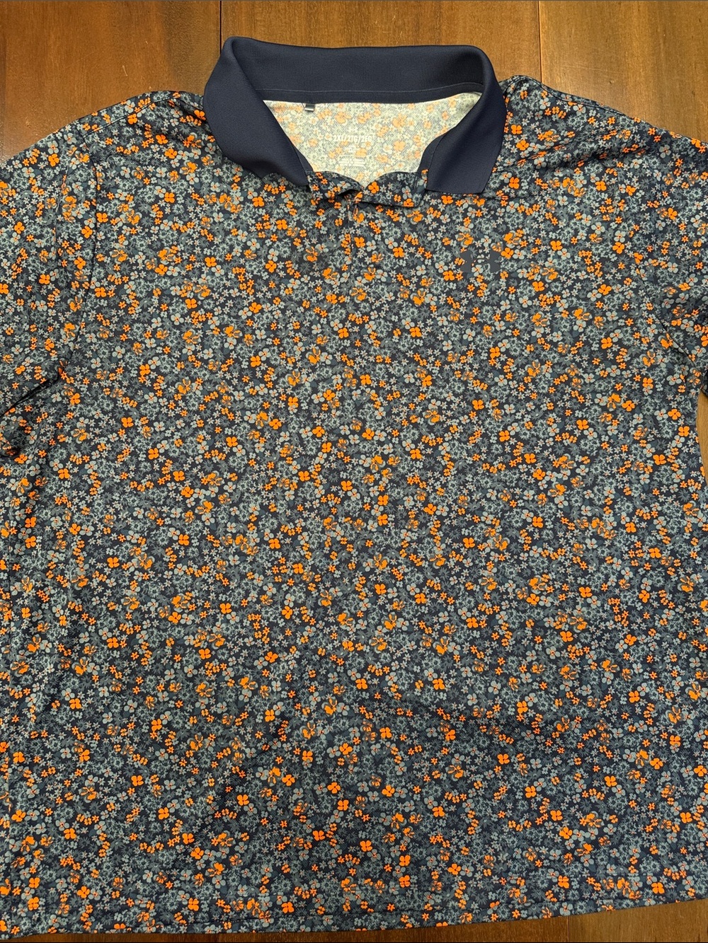 Men's Under Armor Floral Polo Shirt - Navy with Orange Accent